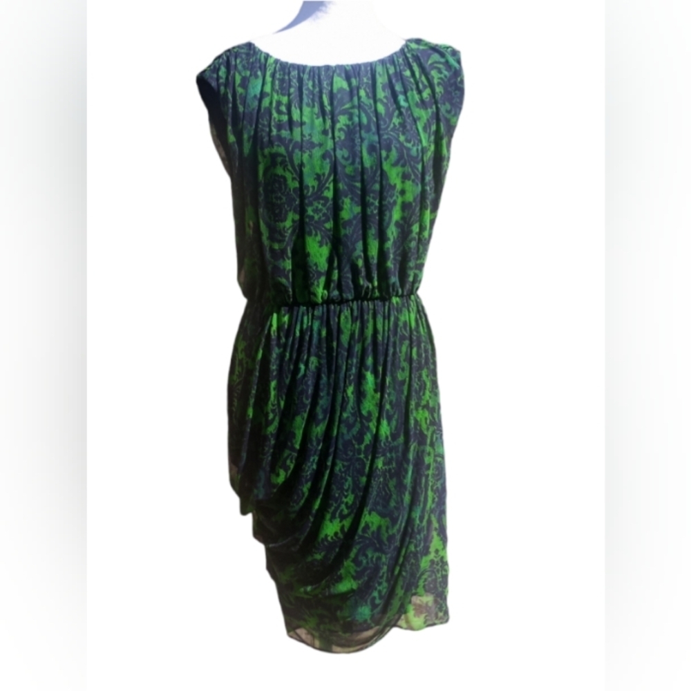 Alice + Olivia Dress Silk Green Black Print Size 4
